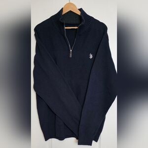 U.S. Polo Assn. Men's Navy Blue Textured Quarter-zip Sweater Size XXL